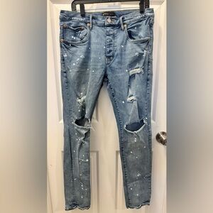 PURPLE - BRAND Men's Light Blue Distressed Skinny Jeans